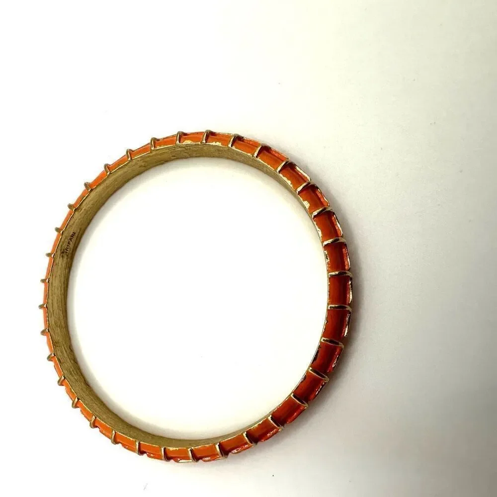Crown Trifari orange and gold gone enamel bangle bracelet